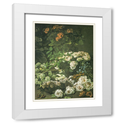 Spring Flowers 1864 White Modern Wood Framed Art Print with Double Matting by Monet, Claude