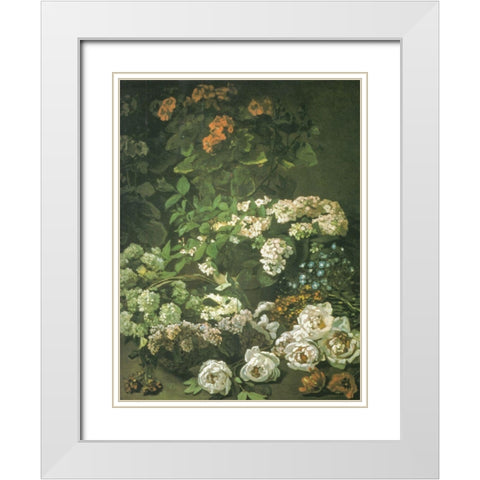 Spring Flowers 1864 White Modern Wood Framed Art Print with Double Matting by Monet, Claude