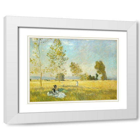 Summer-The Meadow 1874 White Modern Wood Framed Art Print with Double Matting by Monet, Claude
