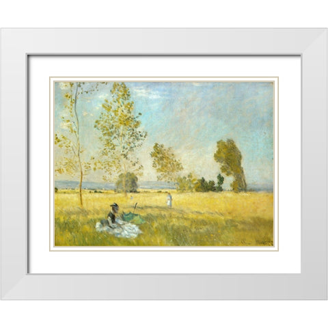 Summer-The Meadow 1874 White Modern Wood Framed Art Print with Double Matting by Monet, Claude