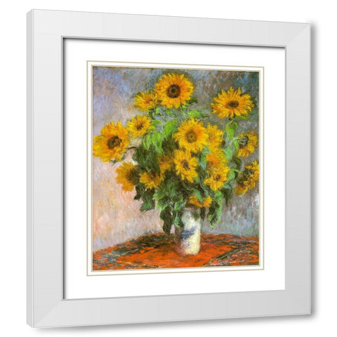 Sunflowers 1881 White Modern Wood Framed Art Print with Double Matting by Monet, Claude