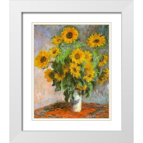 Sunflowers 1881 White Modern Wood Framed Art Print with Double Matting by Monet, Claude