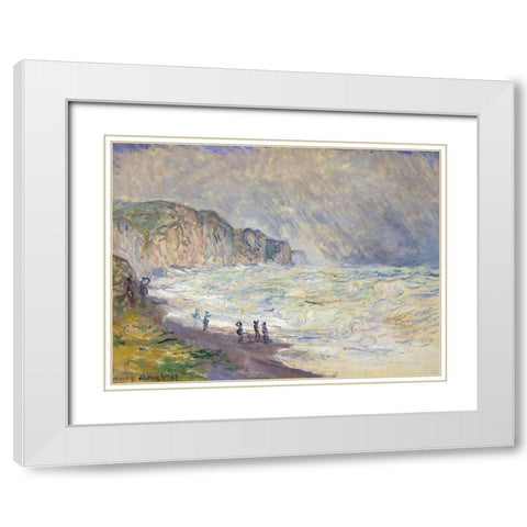 Heavy Sea at Pourville 1897 White Modern Wood Framed Art Print with Double Matting by Monet, Claude