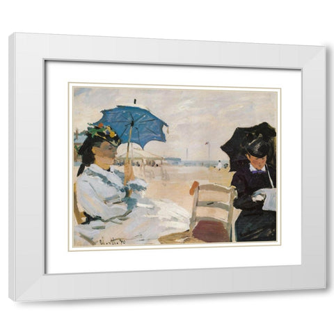 The Beach at Trouville 1870 White Modern Wood Framed Art Print with Double Matting by Monet, Claude