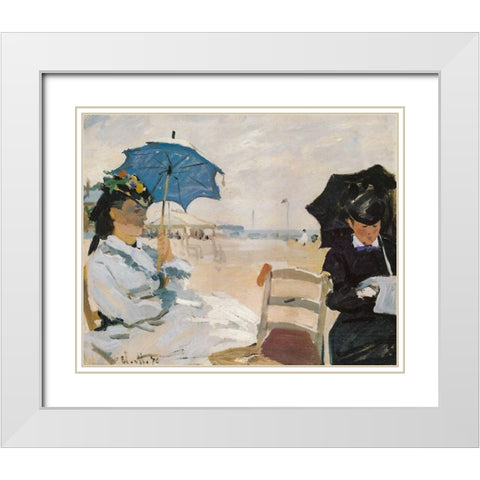 The Beach at Trouville 1870 White Modern Wood Framed Art Print with Double Matting by Monet, Claude