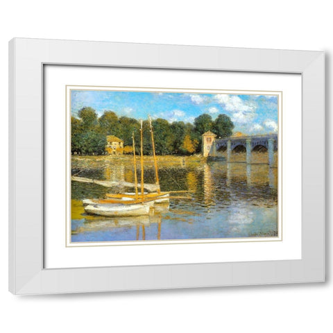 The Bridge at Argenteuil 1874 White Modern Wood Framed Art Print with Double Matting by Monet, Claude