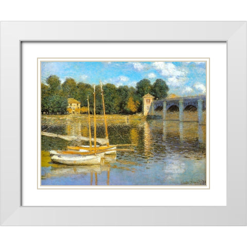 The Bridge at Argenteuil 1874 White Modern Wood Framed Art Print with Double Matting by Monet, Claude