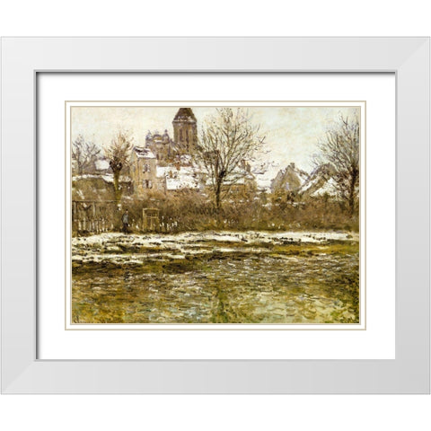 The Church at Vetheuil-snow 1879 White Modern Wood Framed Art Print with Double Matting by Monet, Claude