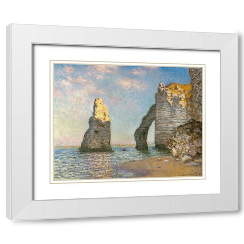 The Cliffs at Etretat 1885 White Modern Wood Framed Art Print with Double Matting by Monet, Claude