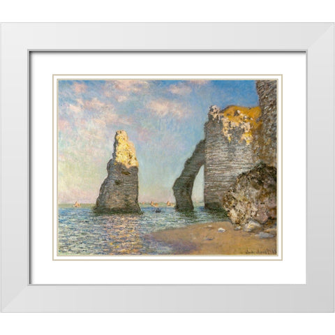 The Cliffs at Etretat 1885 White Modern Wood Framed Art Print with Double Matting by Monet, Claude