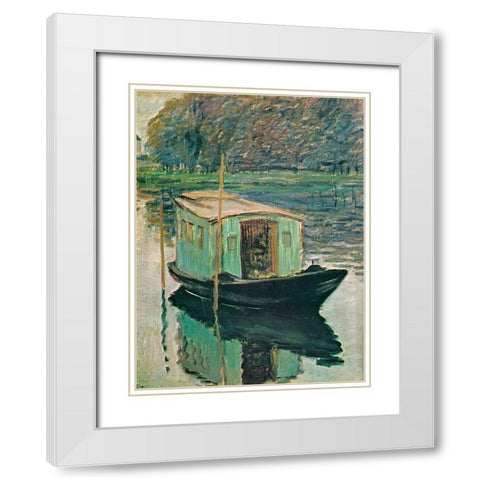The Floating Studio 1874 White Modern Wood Framed Art Print with Double Matting by Monet, Claude