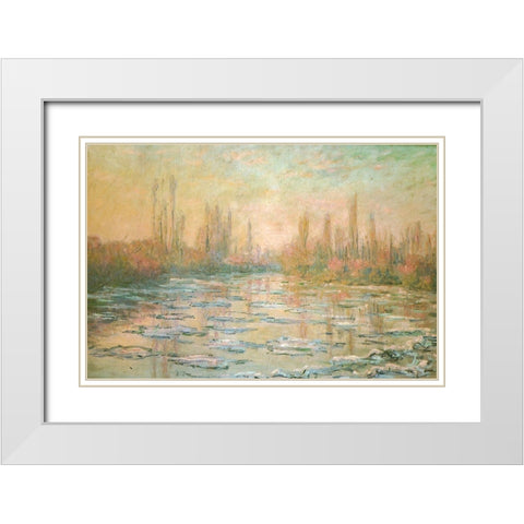 The Ice-floes 1893 White Modern Wood Framed Art Print with Double Matting by Monet, Claude
