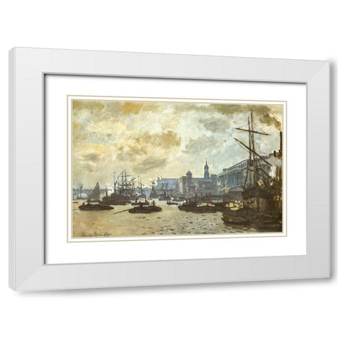 The Pool of London 1871 White Modern Wood Framed Art Print with Double Matting by Monet, Claude