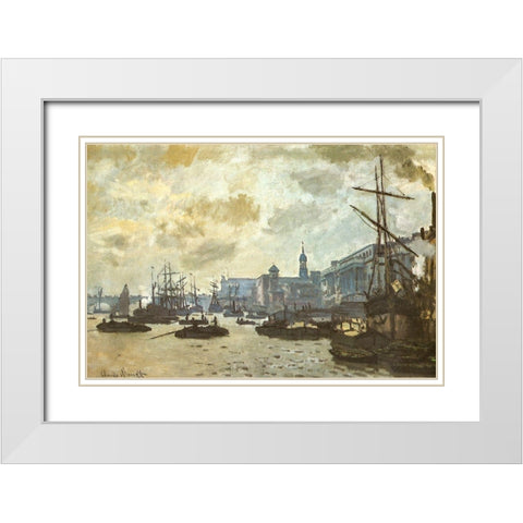 The Pool of London 1871 White Modern Wood Framed Art Print with Double Matting by Monet, Claude