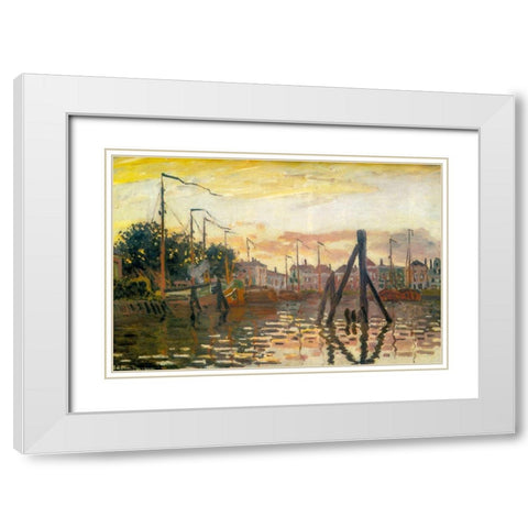 The Port of Zaandam 1871 White Modern Wood Framed Art Print with Double Matting by Monet, Claude