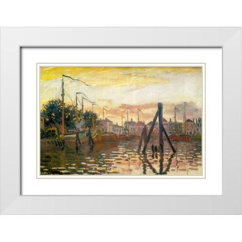 The Port of Zaandam 1871 White Modern Wood Framed Art Print with Double Matting by Monet, Claude