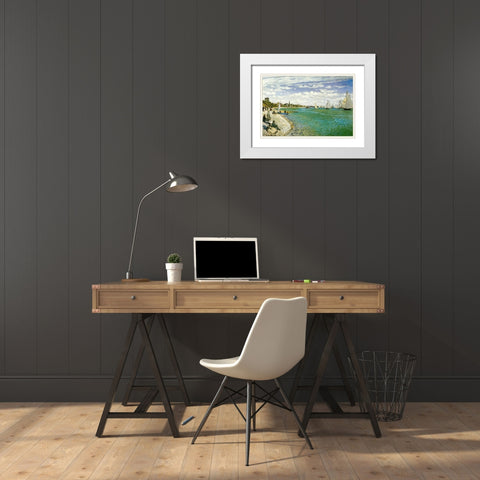 The Regatta at Sainte-Adresse 1867 White Modern Wood Framed Art Print with Double Matting by Monet, Claude