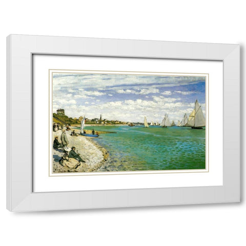 The Regatta at Sainte-Adresse 1867 White Modern Wood Framed Art Print with Double Matting by Monet, Claude