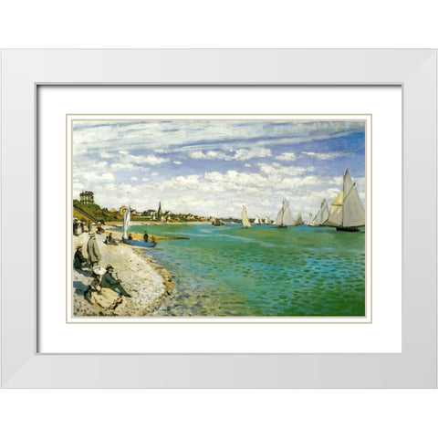The Regatta at Sainte-Adresse 1867 White Modern Wood Framed Art Print with Double Matting by Monet, Claude