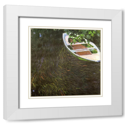 The Row Boat 1887 White Modern Wood Framed Art Print with Double Matting by Monet, Claude