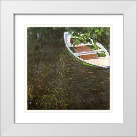The Row Boat 1887 White Modern Wood Framed Art Print with Double Matting by Monet, Claude