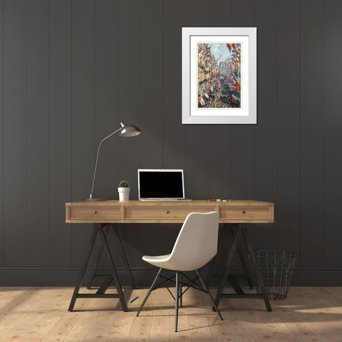 The Rue Montorgeuil 1878 White Modern Wood Framed Art Print with Double Matting by Monet, Claude