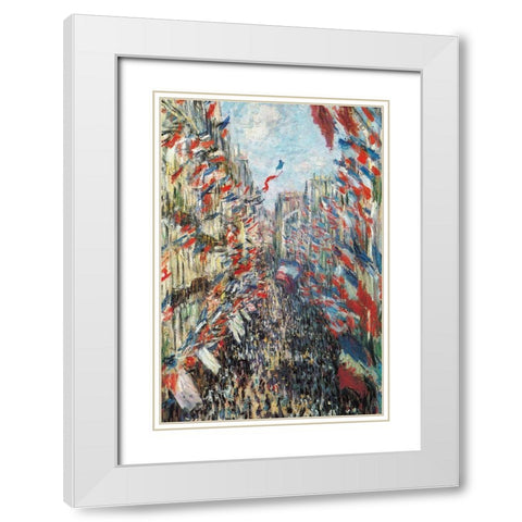 The Rue Montorgeuil 1878 White Modern Wood Framed Art Print with Double Matting by Monet, Claude