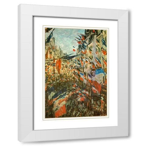 The Rue Montorgeuil with flags 1878 White Modern Wood Framed Art Print with Double Matting by Monet, Claude