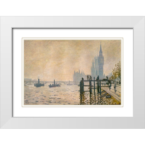 The Thames below Westminster 1871 White Modern Wood Framed Art Print with Double Matting by Monet, Claude
