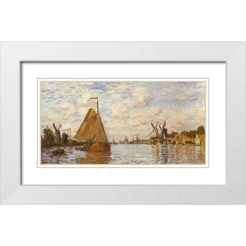 The Zaan at Zaandam 1871 White Modern Wood Framed Art Print with Double Matting by Monet, Claude