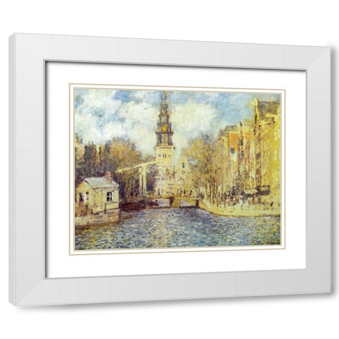 The Zuiderkerk-Amsterdam 1874 White Modern Wood Framed Art Print with Double Matting by Monet, Claude