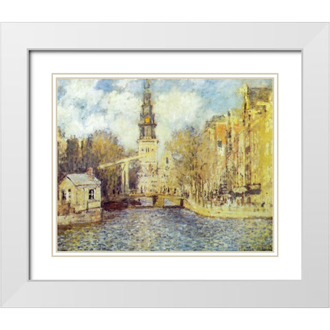 The Zuiderkerk-Amsterdam 1874 White Modern Wood Framed Art Print with Double Matting by Monet, Claude