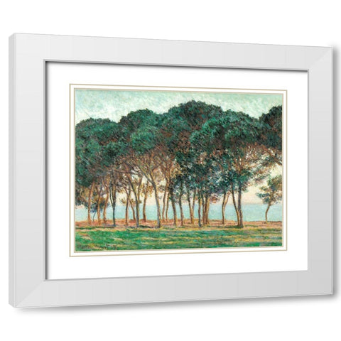 Umbrella Pines-Antibes 1888 White Modern Wood Framed Art Print with Double Matting by Monet, Claude