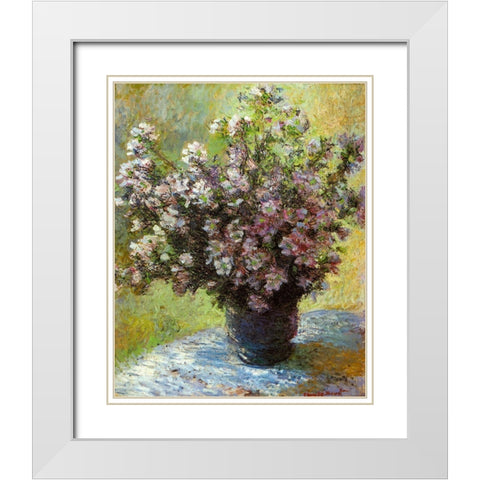 Vase of Flowers 1881 White Modern Wood Framed Art Print with Double Matting by Monet, Claude