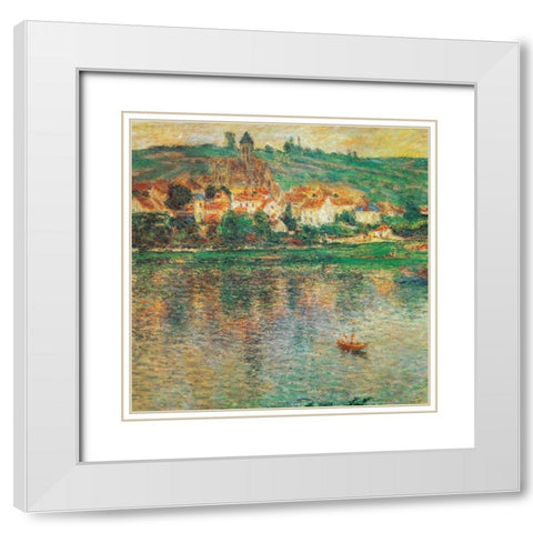 Vetheuil with Boat 1901 White Modern Wood Framed Art Print with Double Matting by Monet, Claude