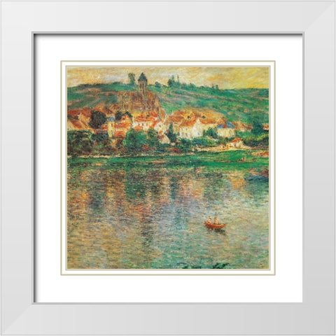 Vetheuil with Boat 1901 White Modern Wood Framed Art Print with Double Matting by Monet, Claude
