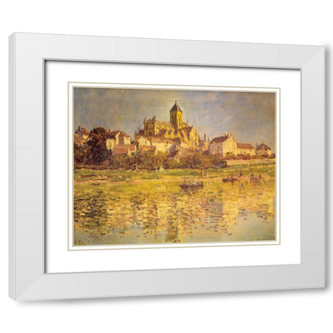 Vetheuil Church 1879 White Modern Wood Framed Art Print with Double Matting by Monet, Claude