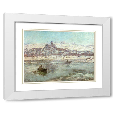 Vetheuil in Winter 1878 White Modern Wood Framed Art Print with Double Matting by Monet, Claude