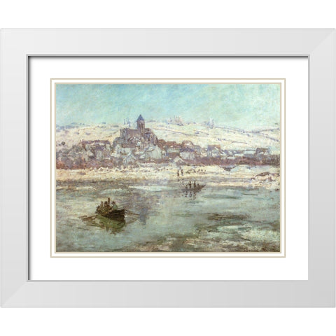Vetheuil in Winter 1878 White Modern Wood Framed Art Print with Double Matting by Monet, Claude
