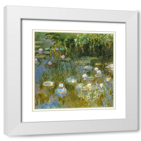 Water-lilies 1888 White Modern Wood Framed Art Print with Double Matting by Monet, Claude