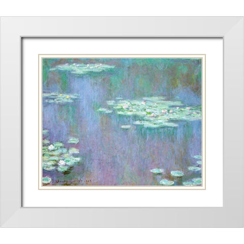 Water-lilies 1905 White Modern Wood Framed Art Print with Double Matting by Monet, Claude