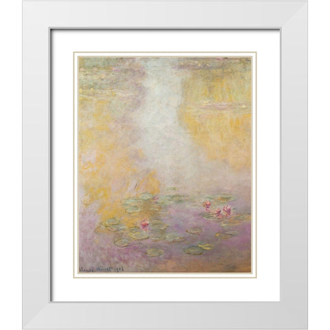 Water-lilies 1908 White Modern Wood Framed Art Print with Double Matting by Monet, Claude