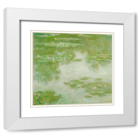 Water-lilies green 1907 White Modern Wood Framed Art Print with Double Matting by Monet, Claude