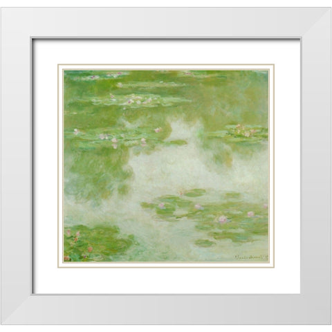 Water-lilies green 1907 White Modern Wood Framed Art Print with Double Matting by Monet, Claude