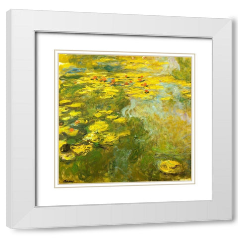 Water-lilies green yellow 1920 White Modern Wood Framed Art Print with Double Matting by Monet, Claude