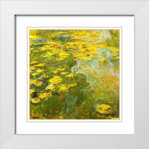 Water-lilies green yellow 1920 White Modern Wood Framed Art Print with Double Matting by Monet, Claude