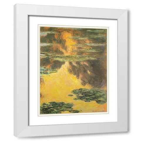 Water-lilies orange 1907 White Modern Wood Framed Art Print with Double Matting by Monet, Claude