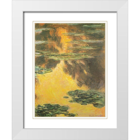 Water-lilies orange 1907 White Modern Wood Framed Art Print with Double Matting by Monet, Claude