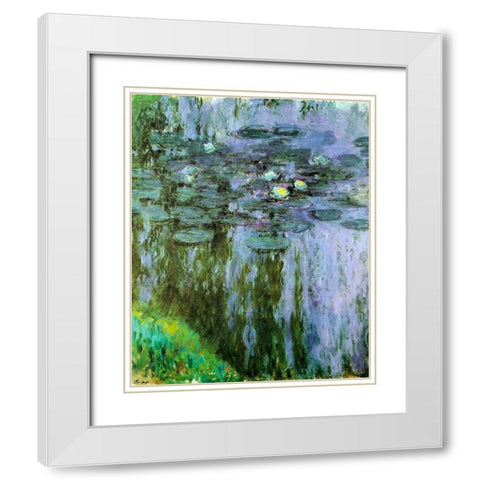 Water-lilies purple-green 1909 White Modern Wood Framed Art Print with Double Matting by Monet, Claude
