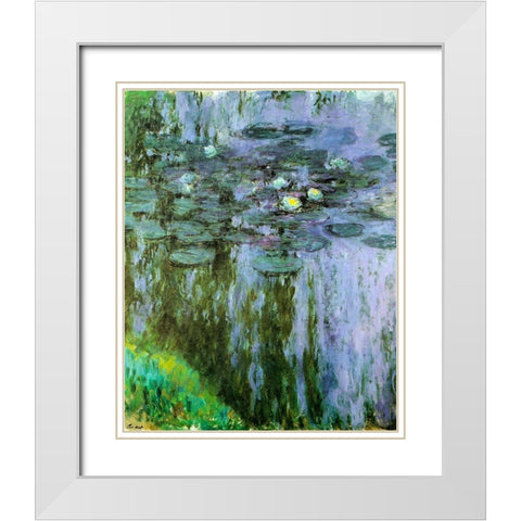 Water-lilies purple-green 1909 White Modern Wood Framed Art Print with Double Matting by Monet, Claude